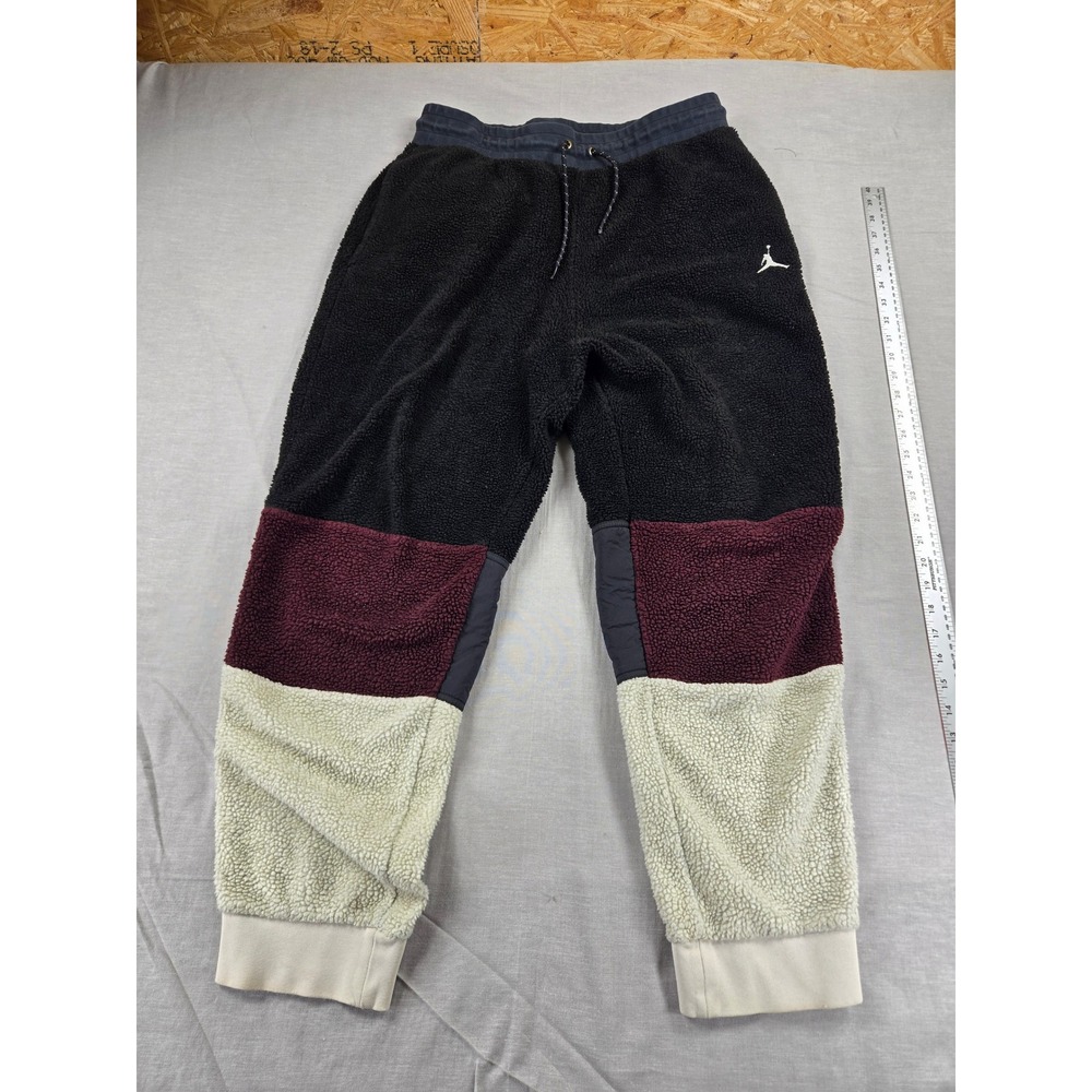 Jordan Mens Sherpa Fleece Colorblock Jogger Sweatpants Black Burgundy Cream L